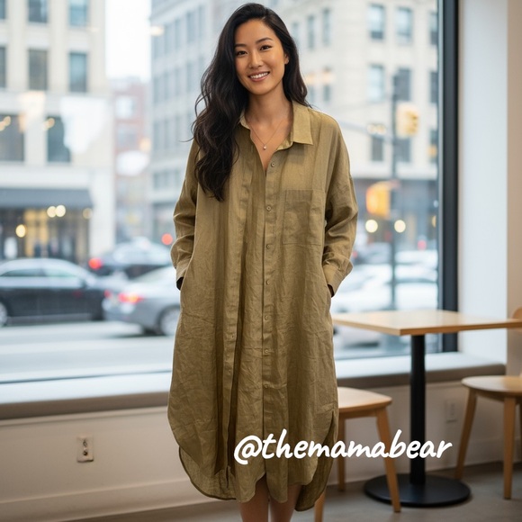 JODI MELISSA 💕 Khaki Linen Long Sleeve Maxi Dress with Pockets 💕 Size XXS - Picture 1 of 6
